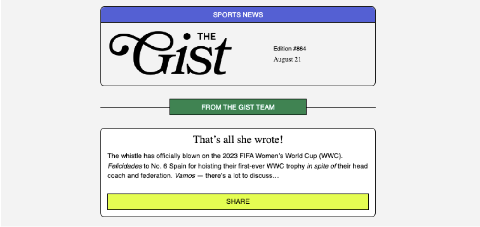 The GIST's newsletter's sharing mechanism for newsletter referrals as part of their newsletter referral program