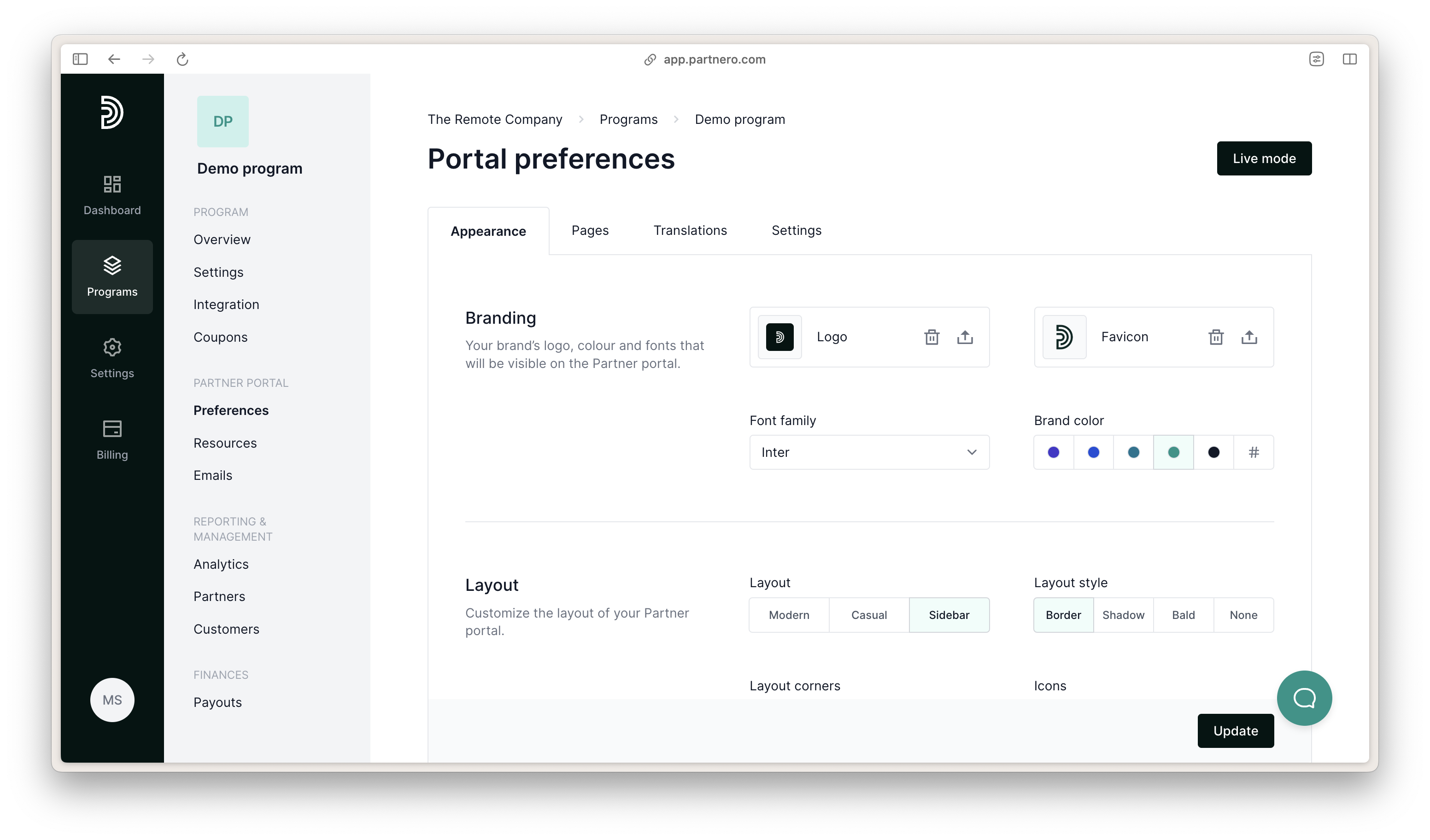 partner portal preferences