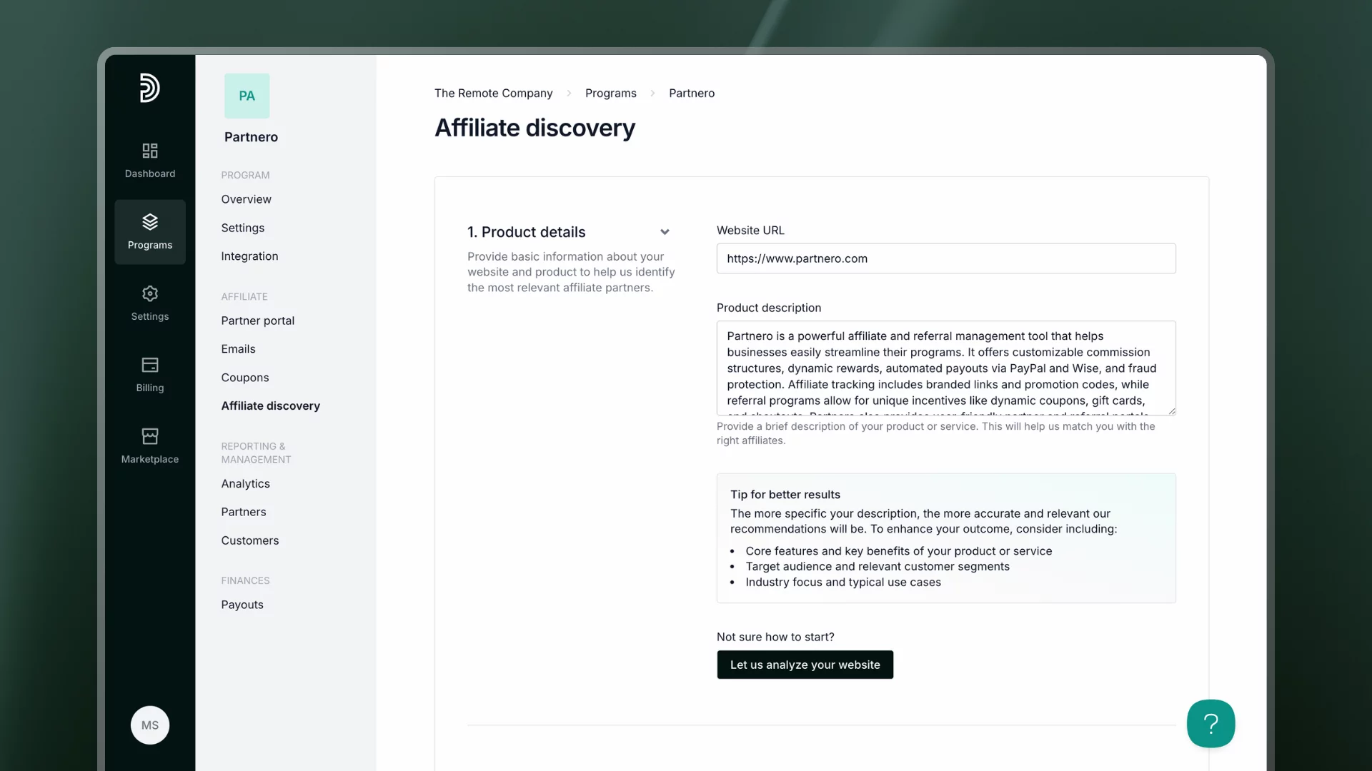 Using Partnero's AI Affiliate discovery