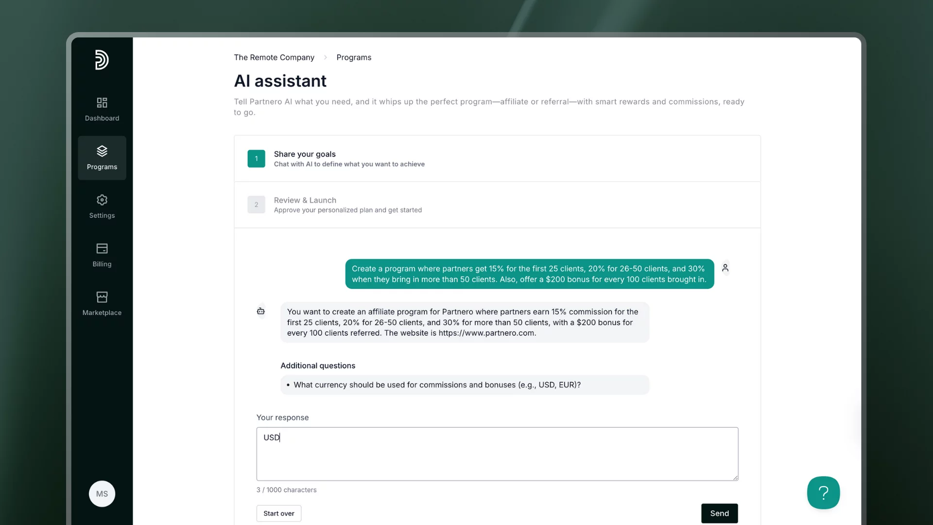 Using Partnero AI-powered program builder
