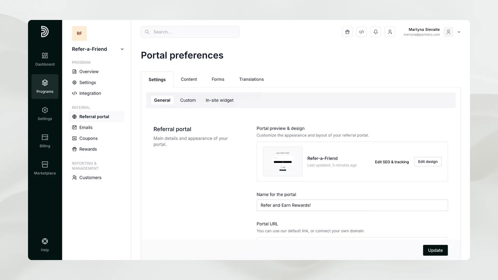 customize the referral portal