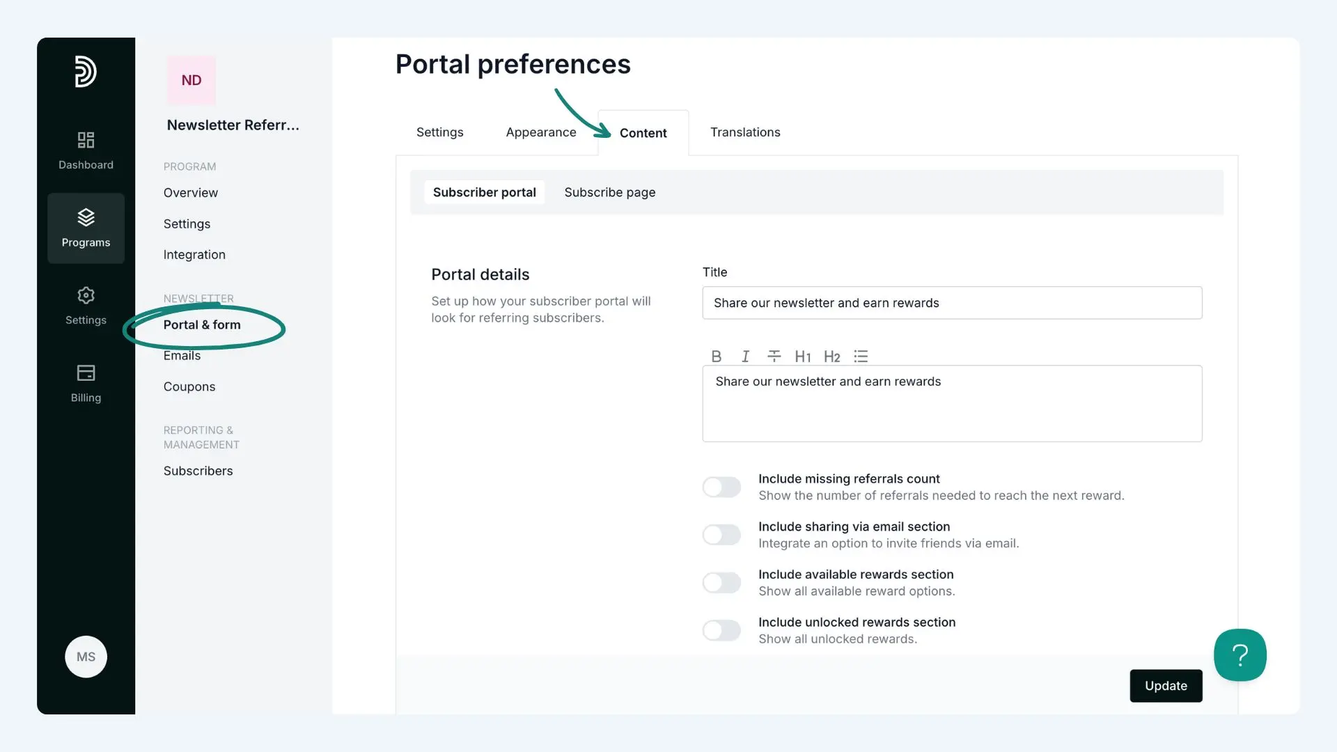 Designing subscriber portal and form