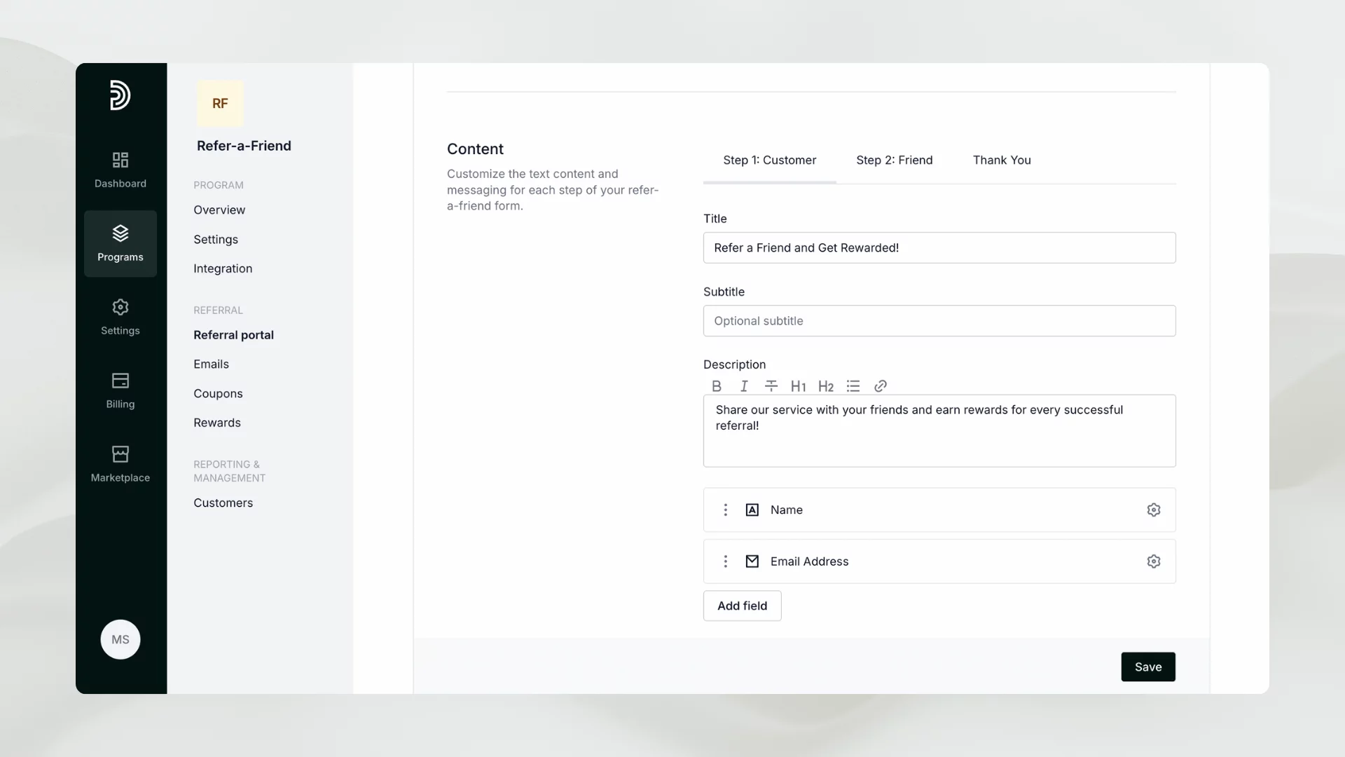 Customizing form and email content on Partnero