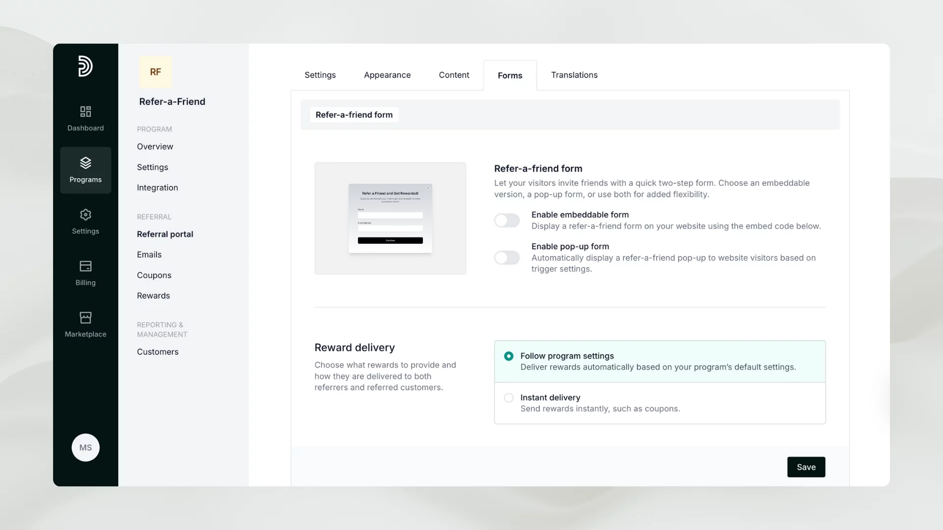 Setting up forms on Partnero