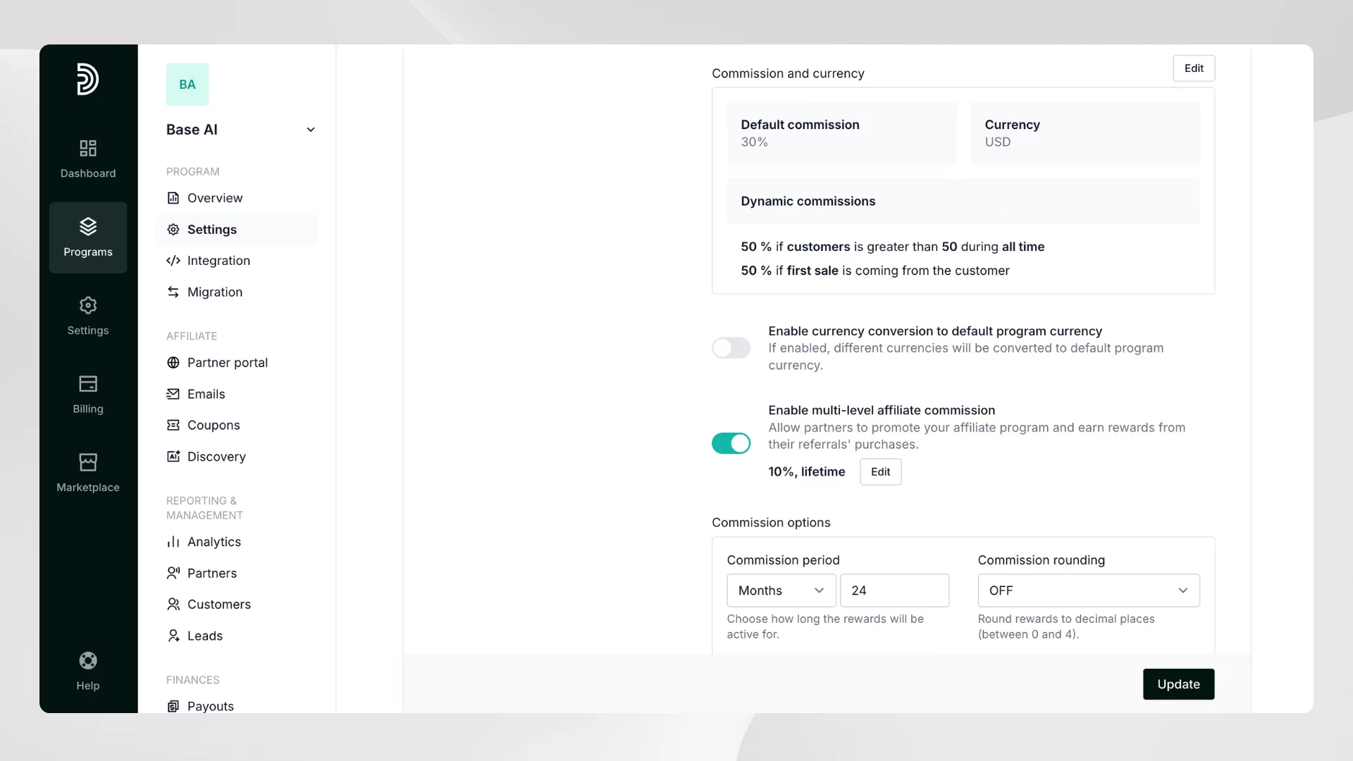 setting up multi-level commission on Partnero