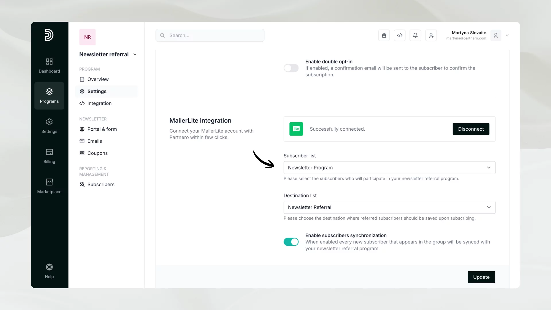 Connecting an email service provider