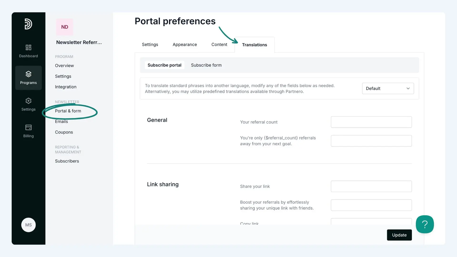 Designing subscriber portal and form