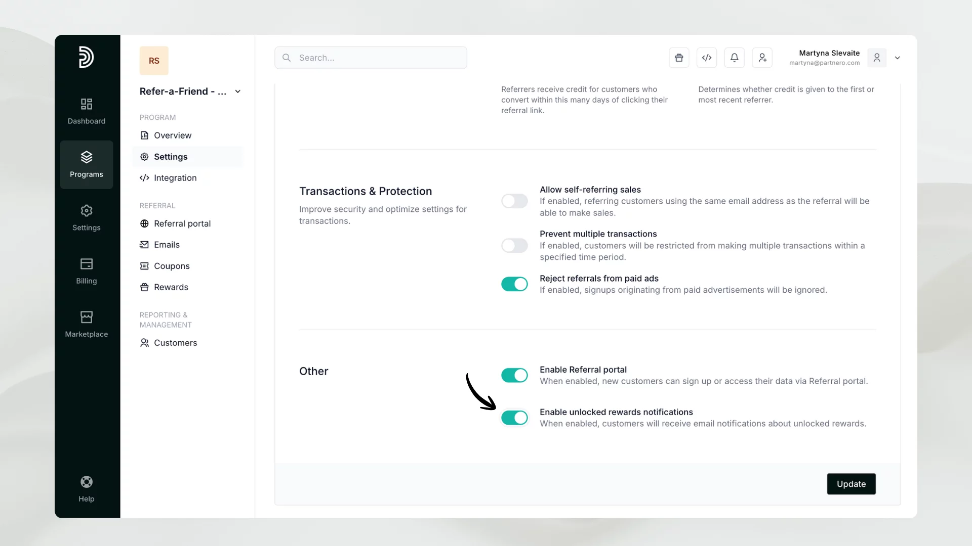 enable program emails