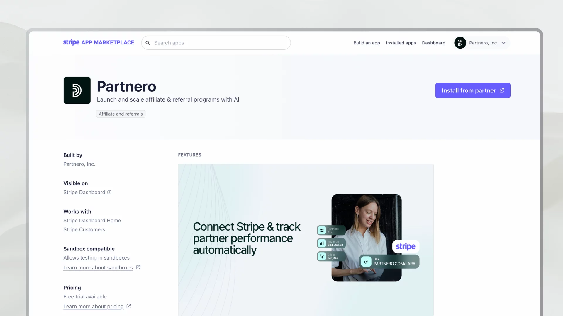 Partnero app on Stripe marketplace
