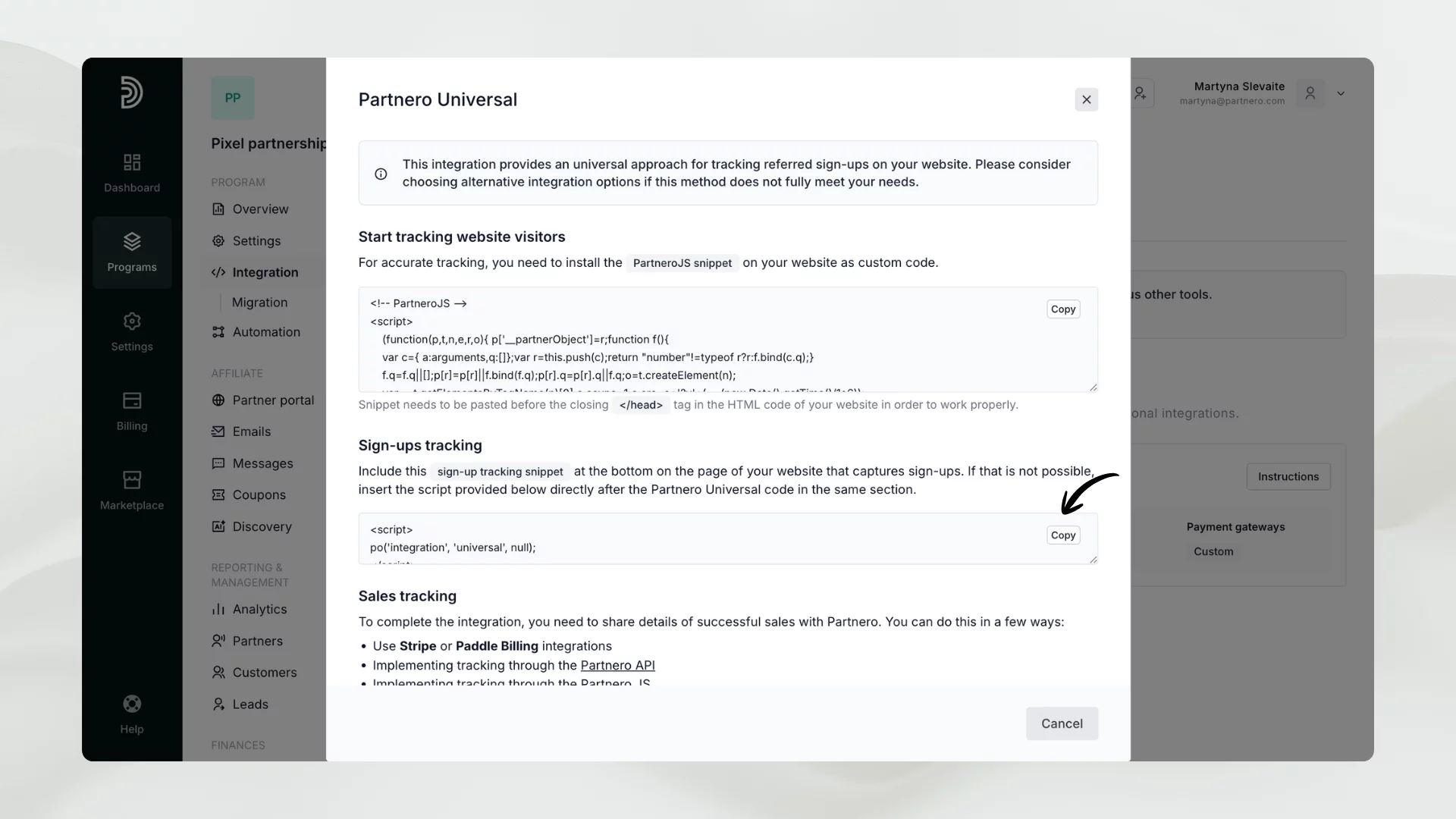 tracking referral signups
