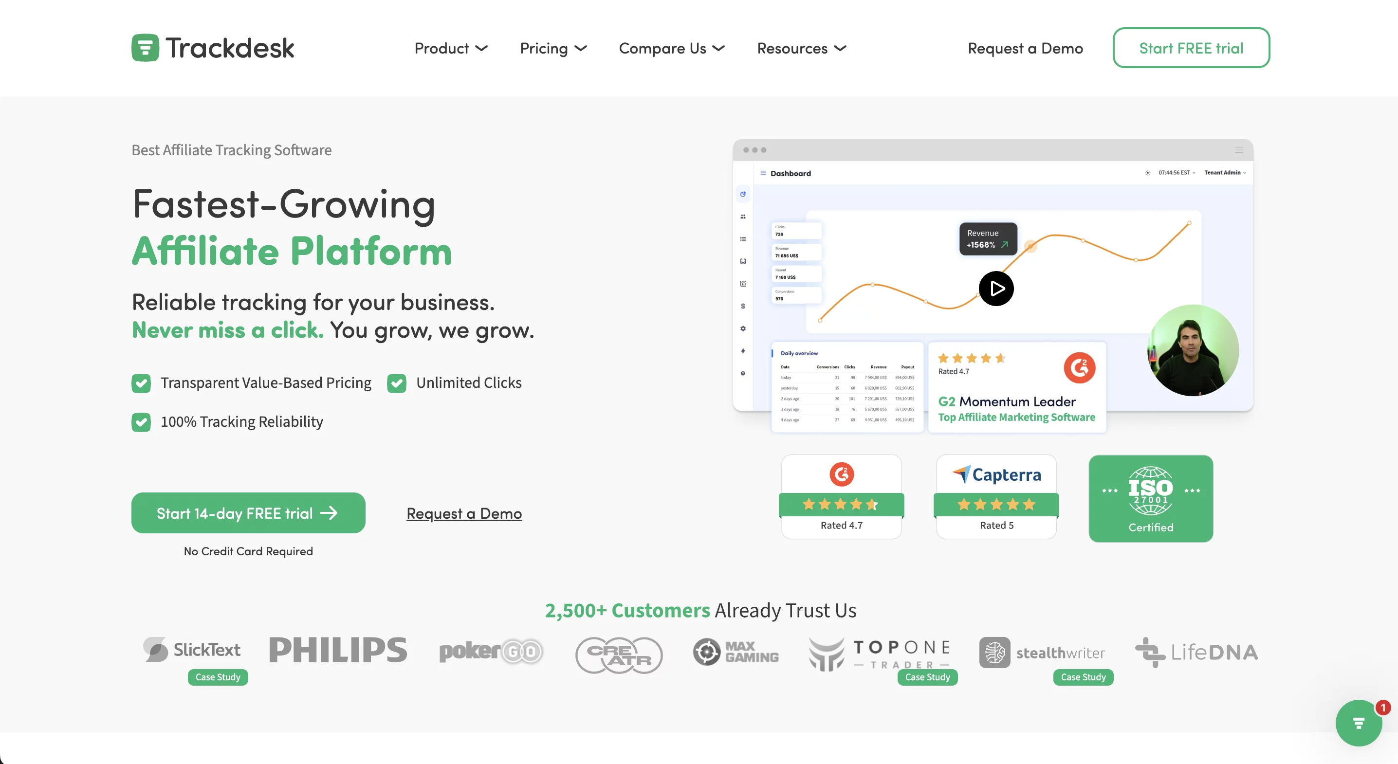 Trackdesk homepage