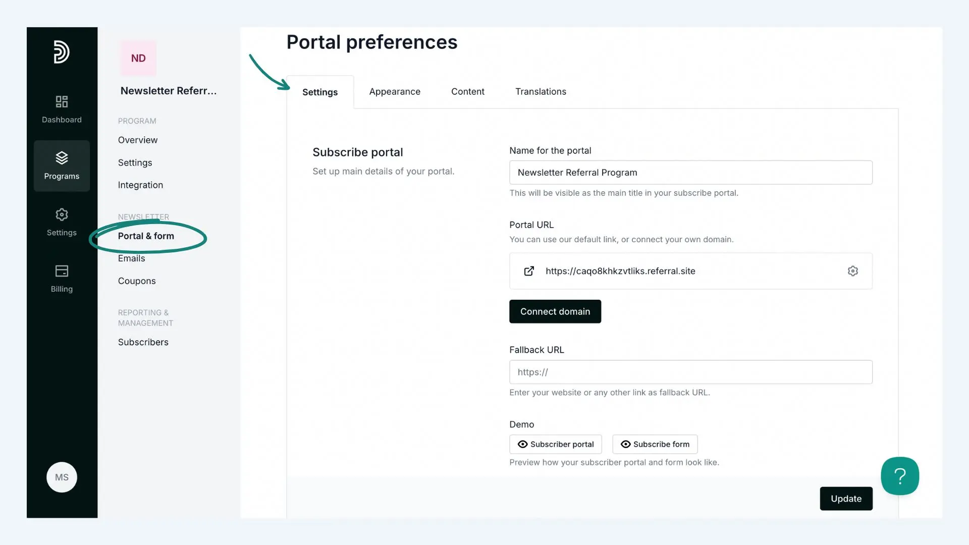 Designing subscriber portal and form