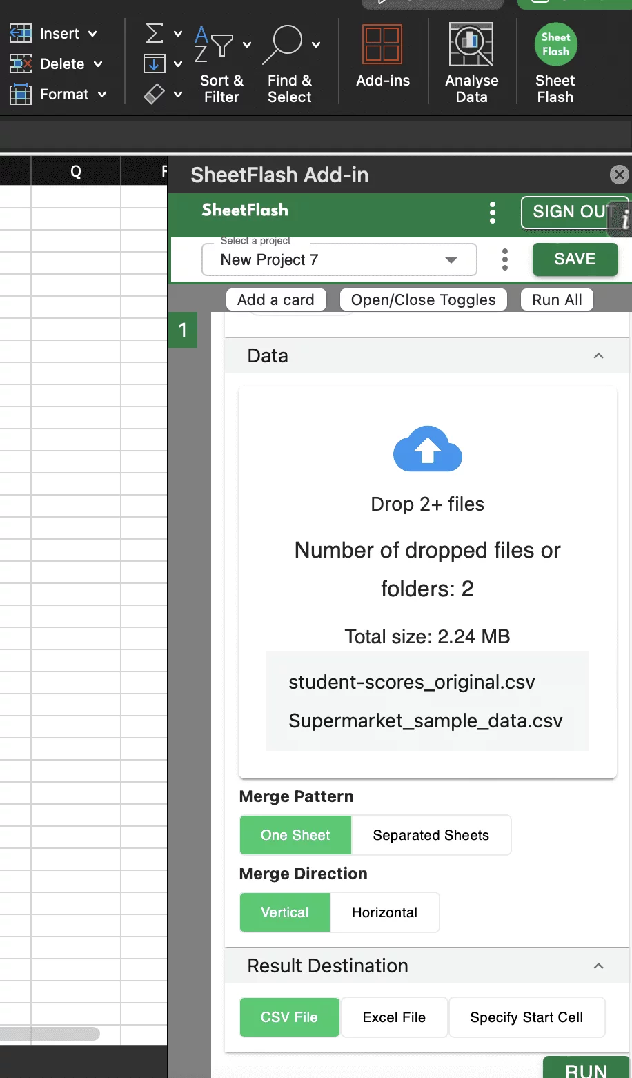 Screenshot of the Merge Files function