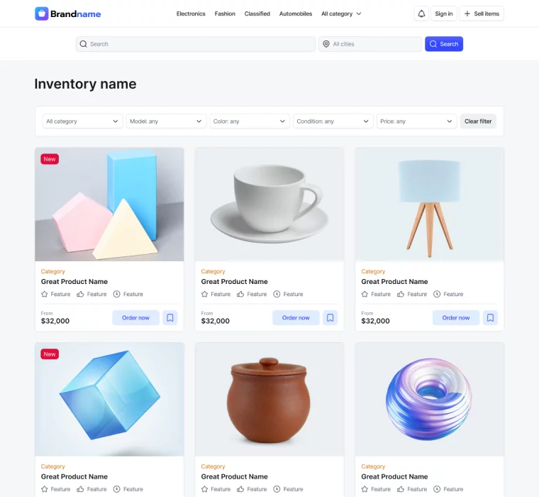 Ecommerce website listing