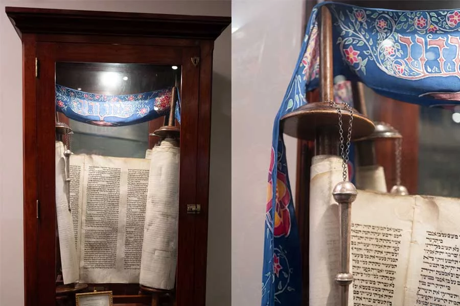 holocaust torah scroll in display case