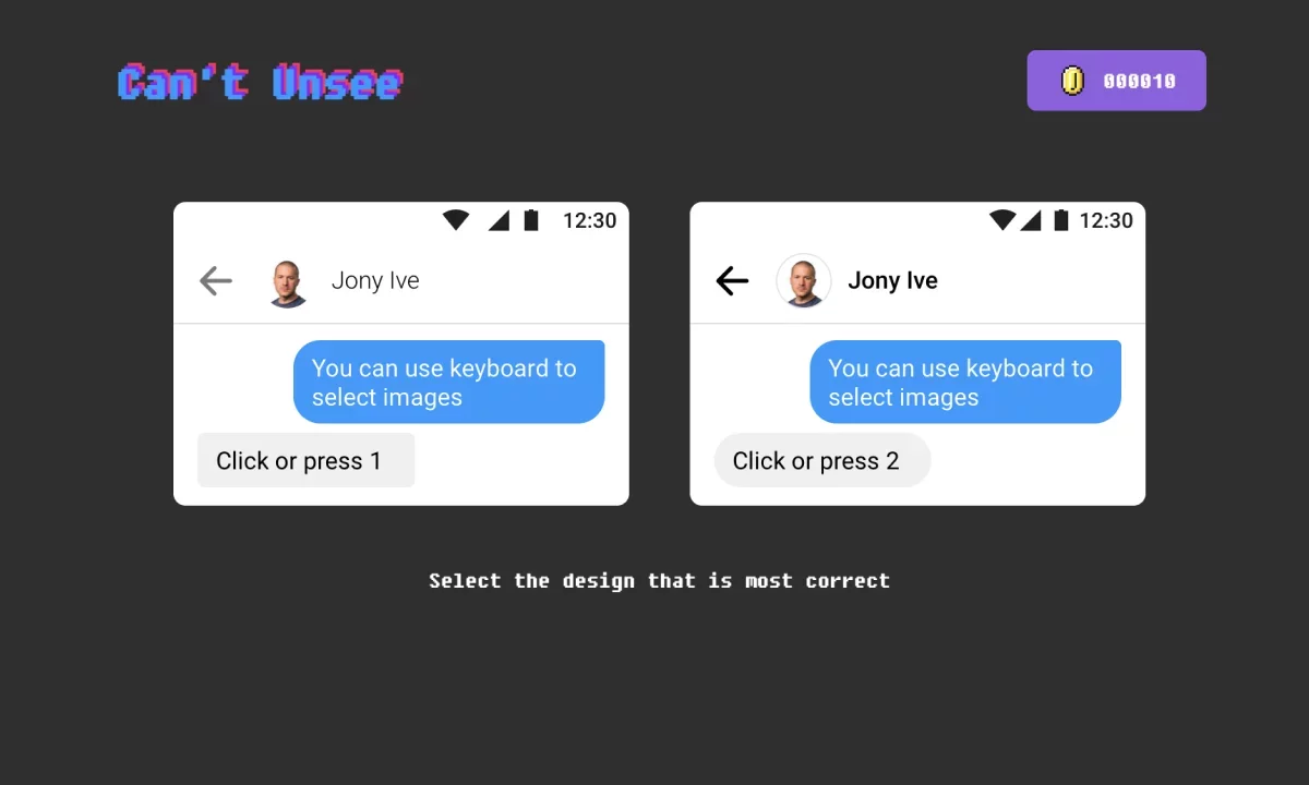 Course screenshot Can’t Unsee - UI quiz