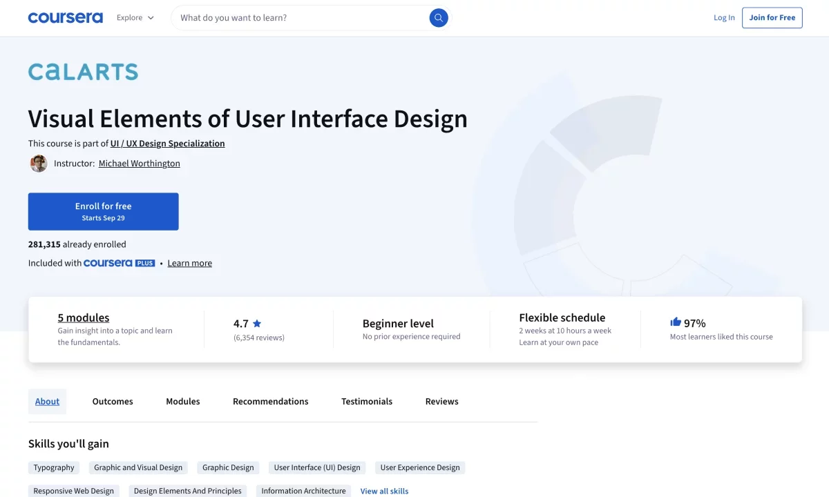 Course screenshot Visual Elements of UI Design