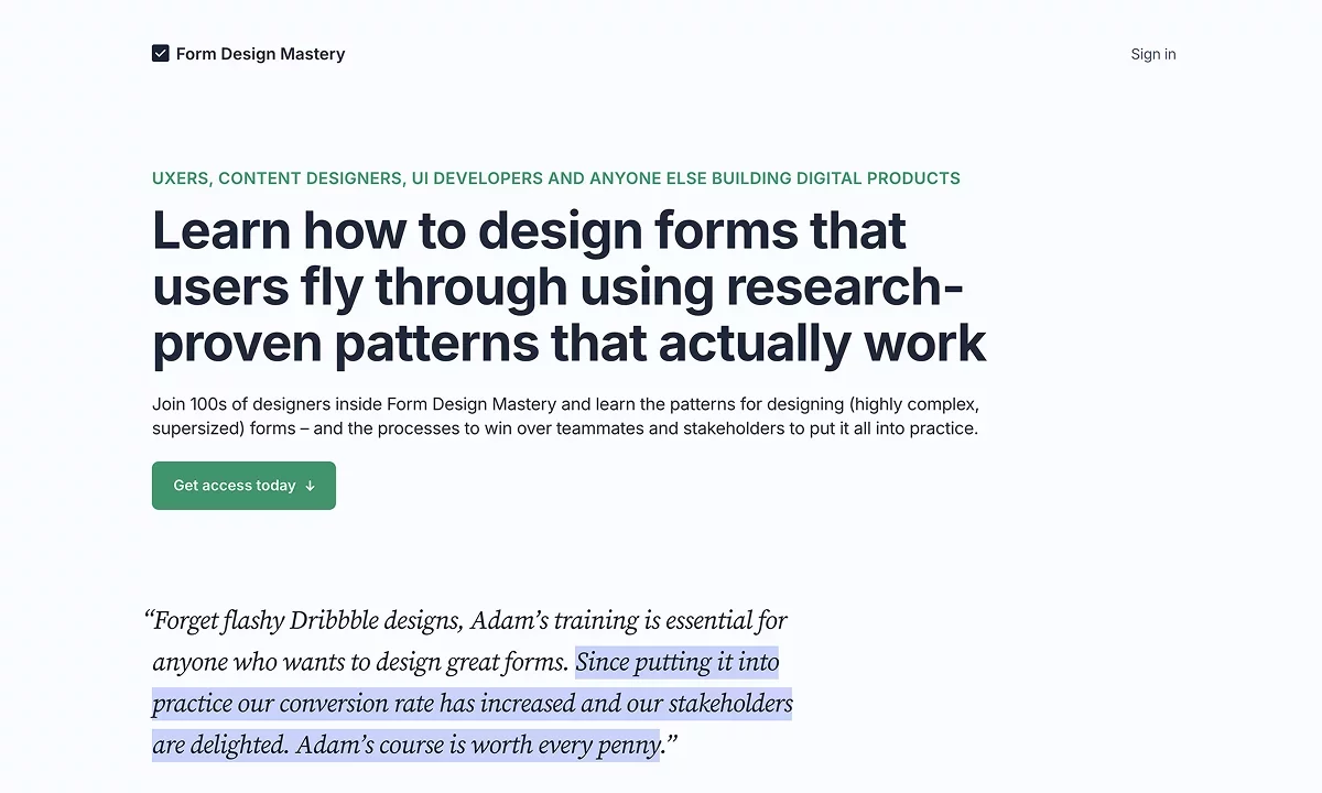 Course screenshot Form Design Mastery