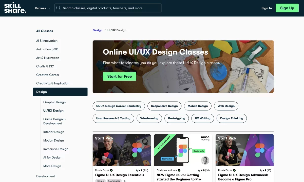 Course screenshot UI/UX Design by Skillshare