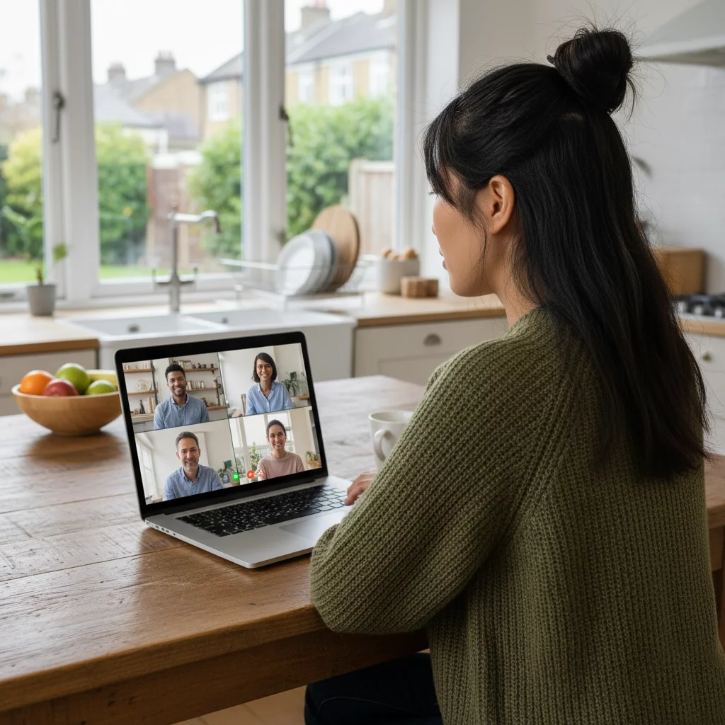 People working together in an online video meeting