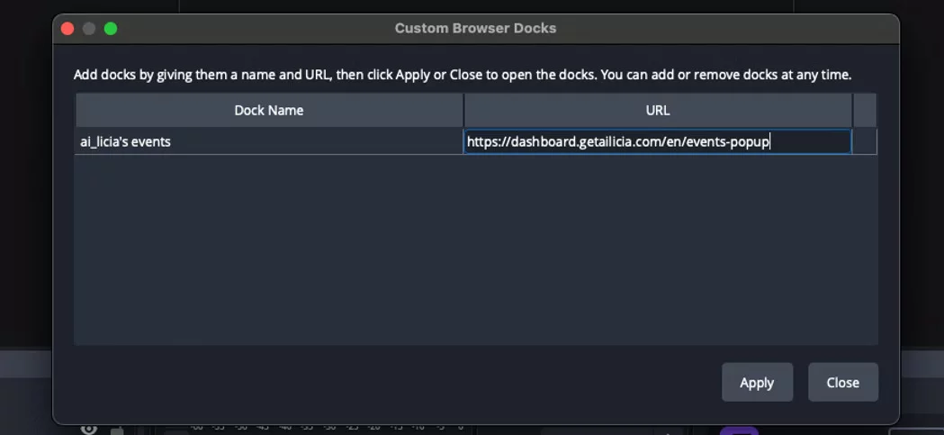 Docks OBS menu to add ai_licia's events