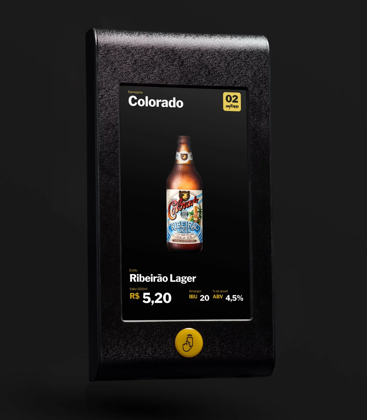 Tela muyTapp de 10 polegadas com informações do chopp e leitor RFID