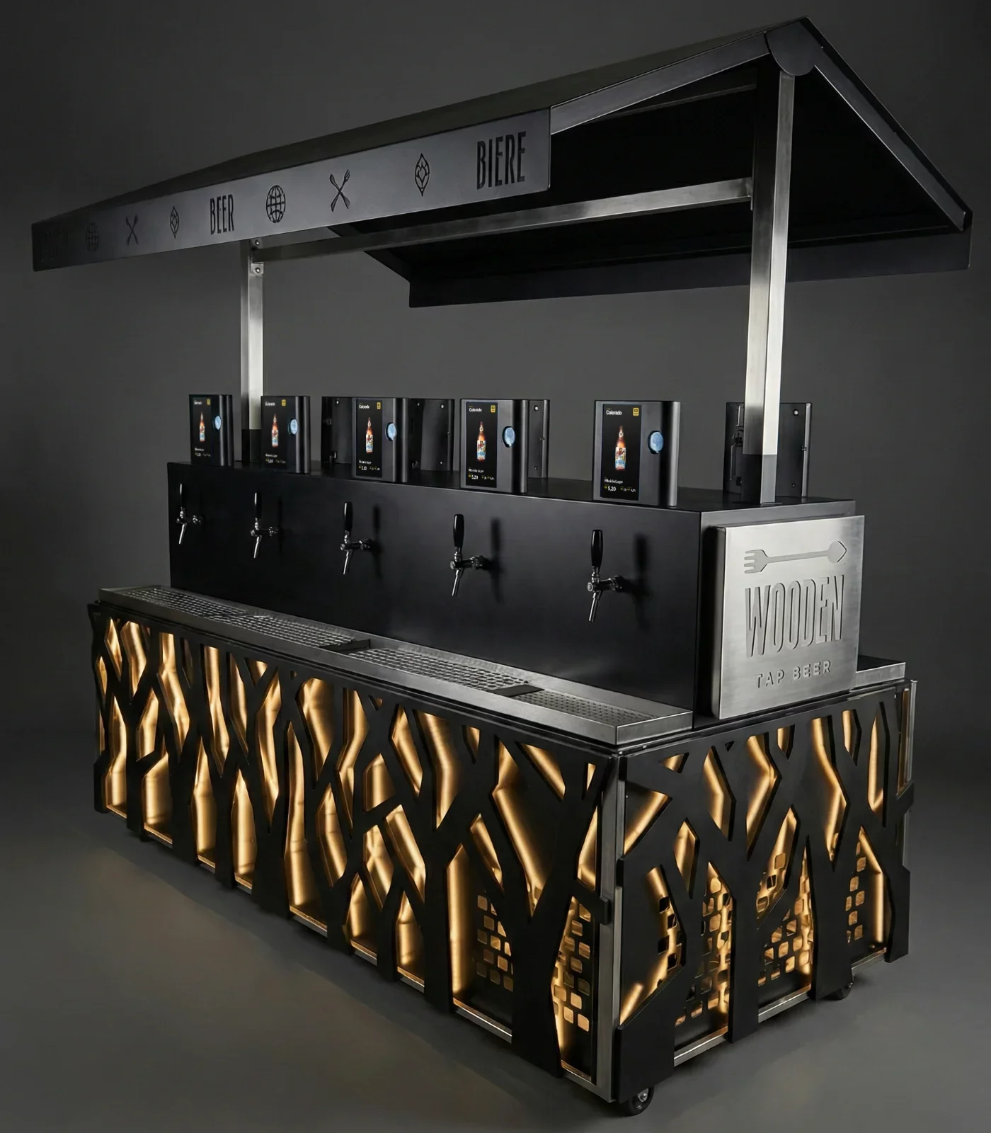 Quiosque myTapp com 10 torneiras de chopp automatizadas para eventos