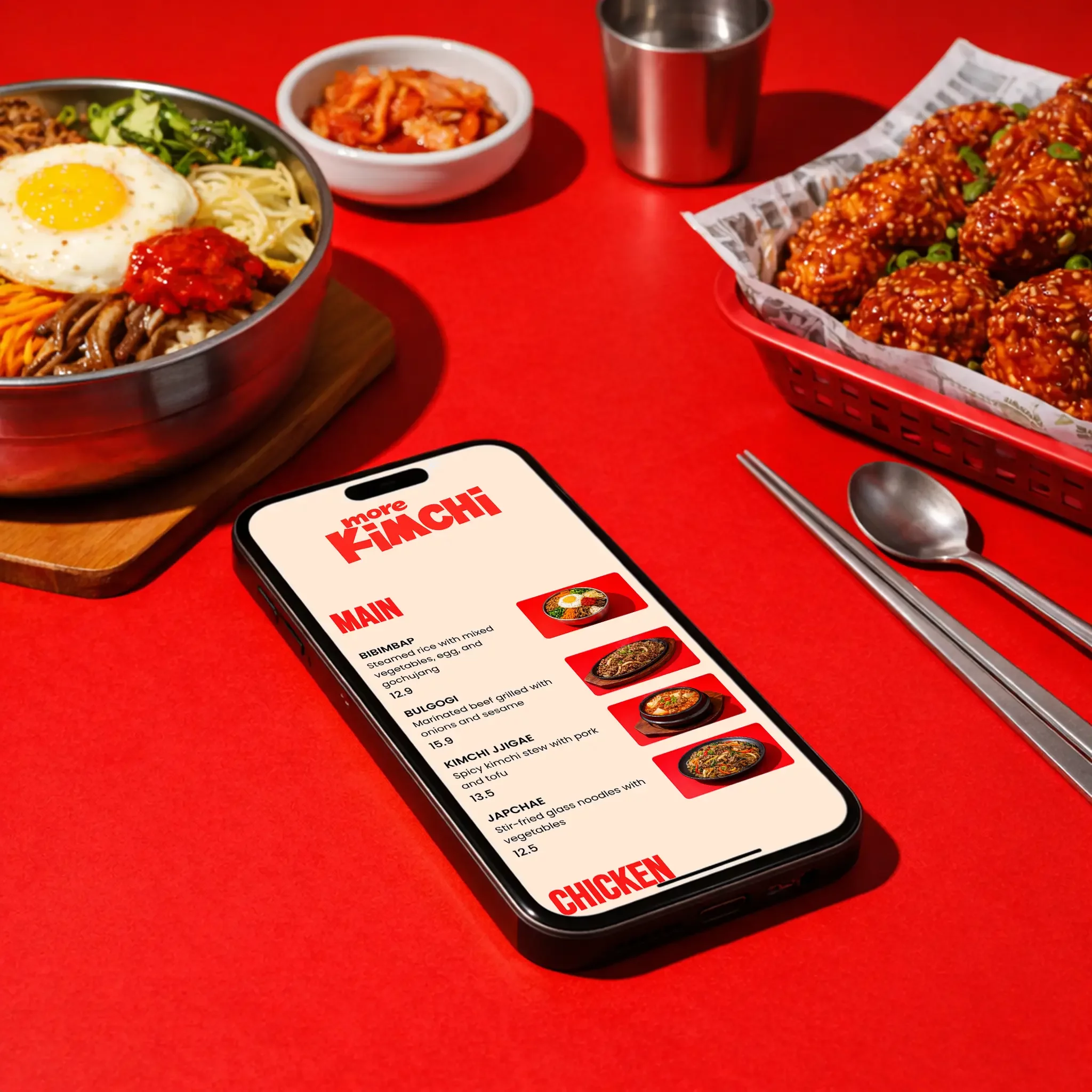 Phone with QR code menu open in the restaurant