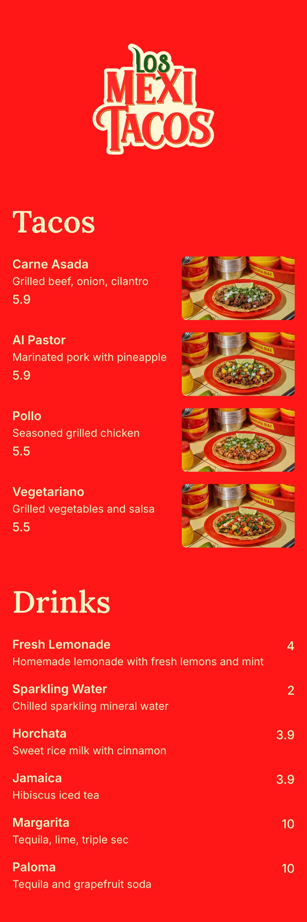 QR code menu example