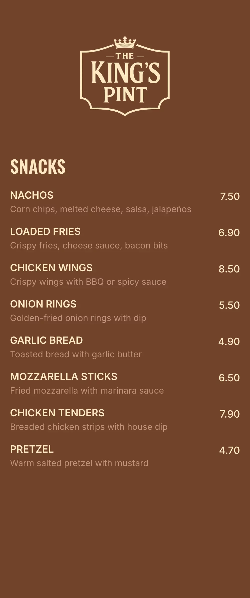 Pub food QR menu template