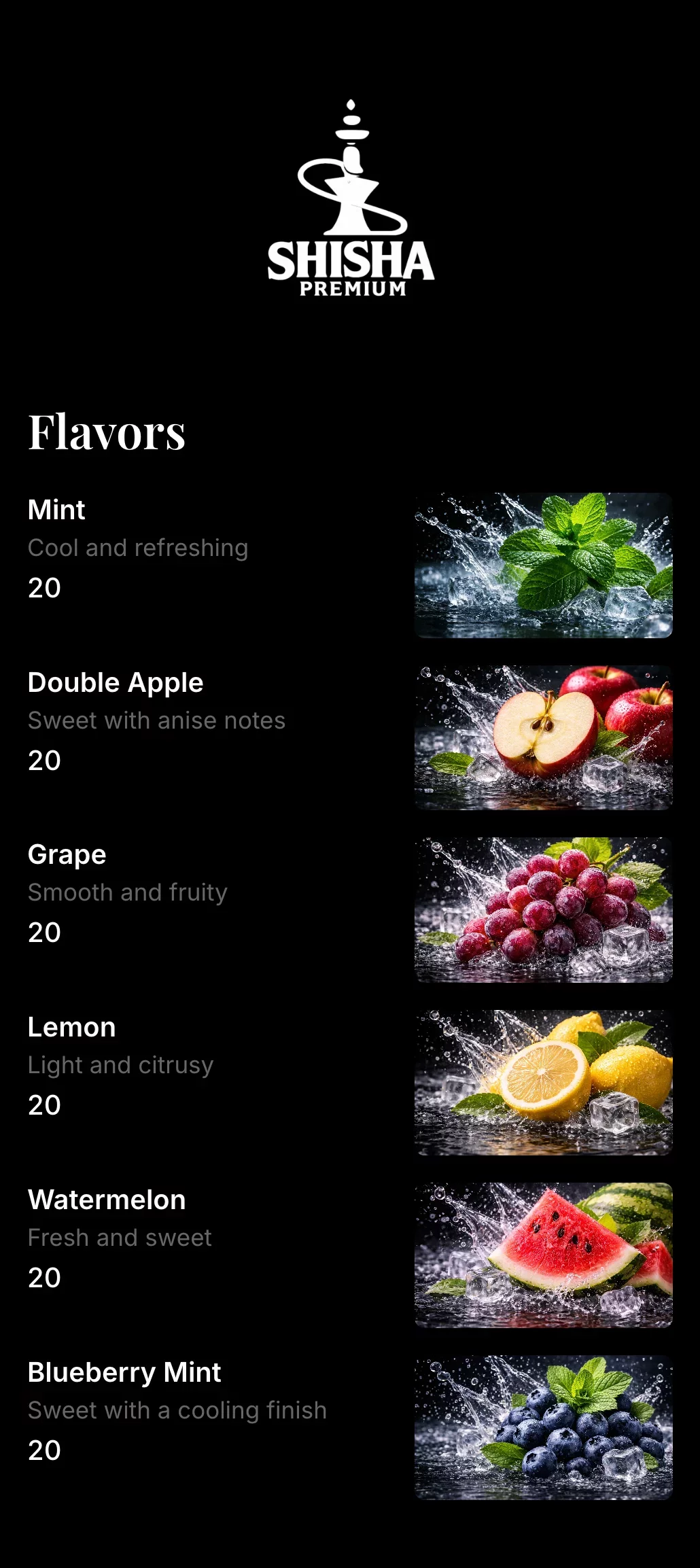 Shisha QR menu template