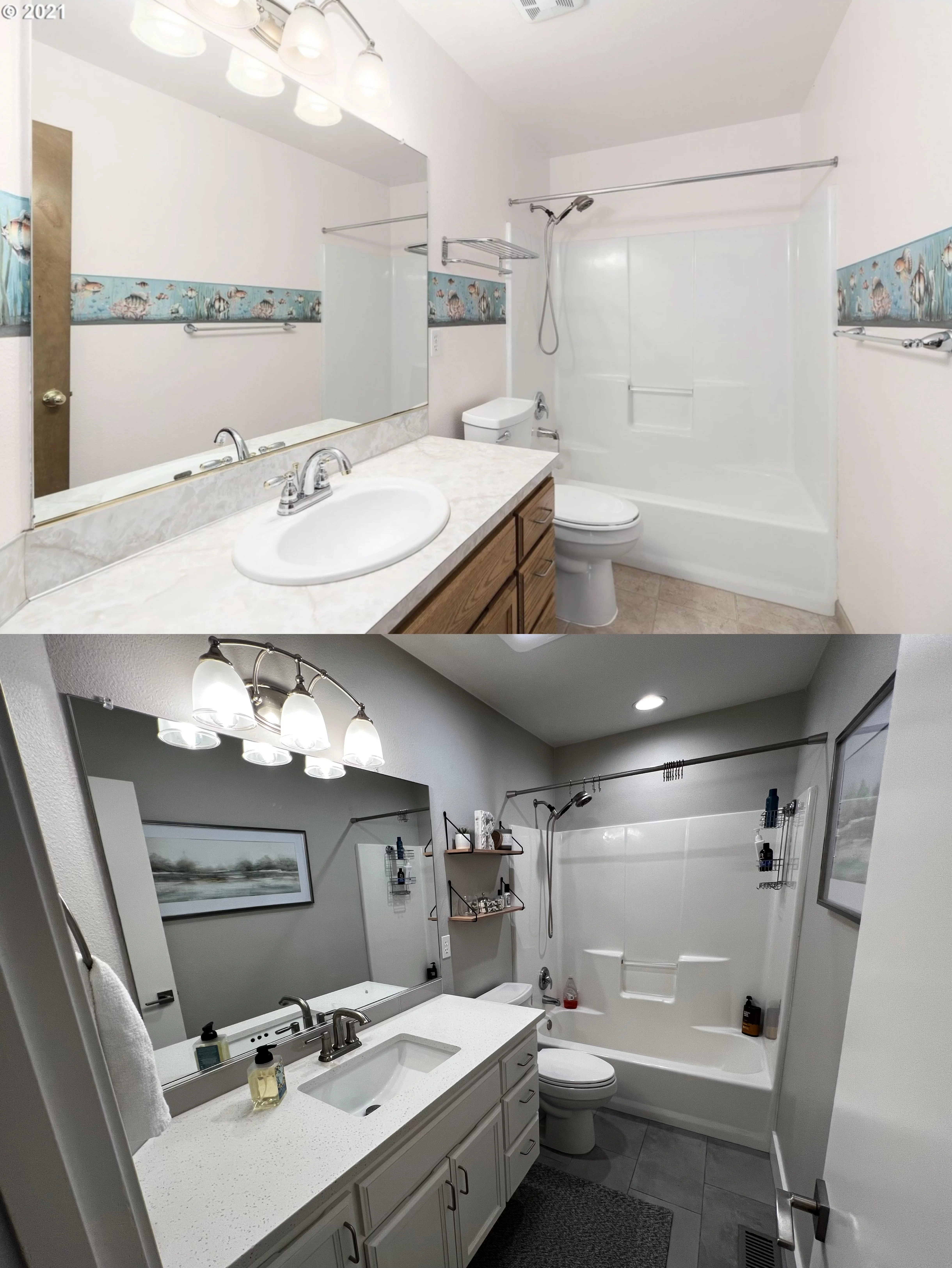 Custom tile flooring installation in a remodeled Gencon bathroom
