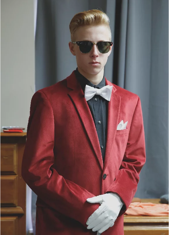 Guy with red jacket, sunglasses and white gloves.