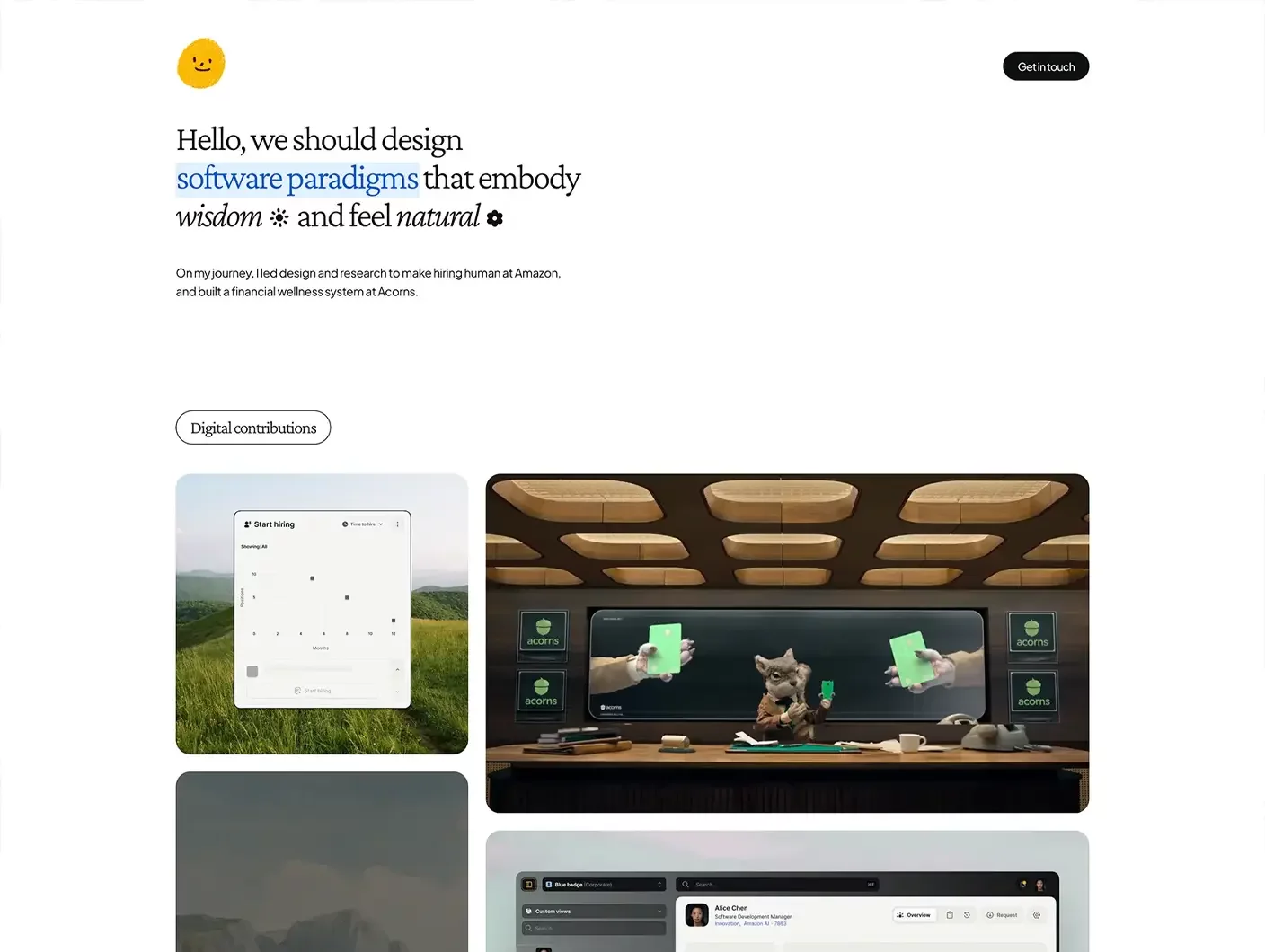 Personal website example of Bradley Ziffer – design manifesto style with about me story, professional projects, and experimental visual portfolio.