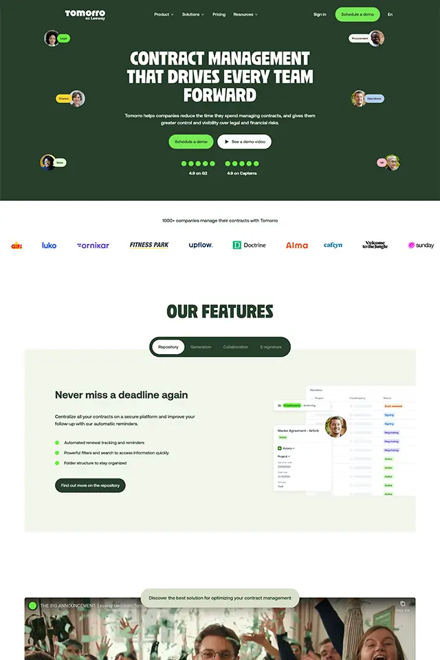 Tomorro landing page