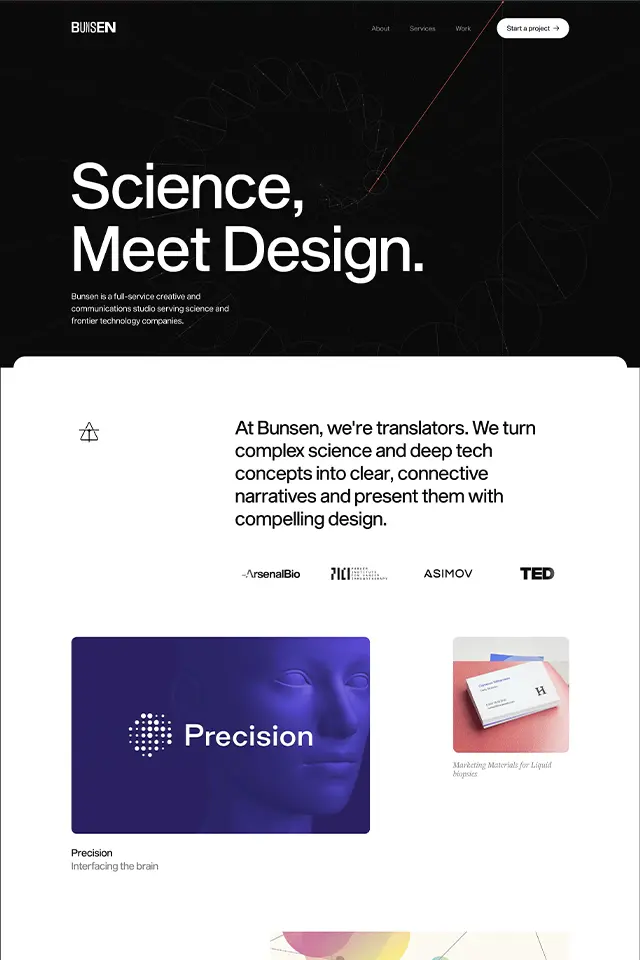 Bunsen Studio landing page