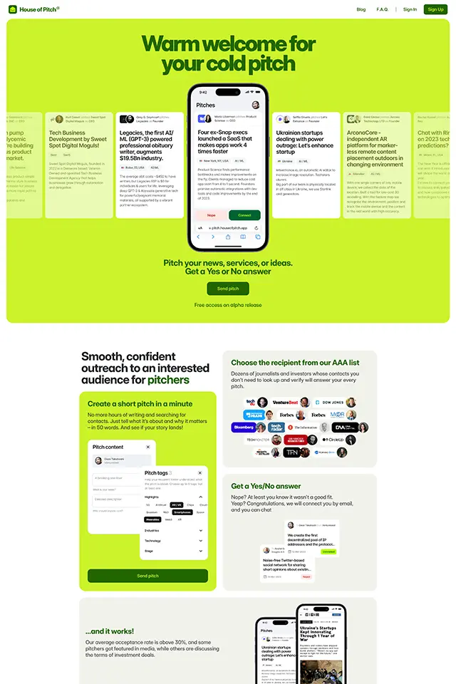 House of Pitch landing page