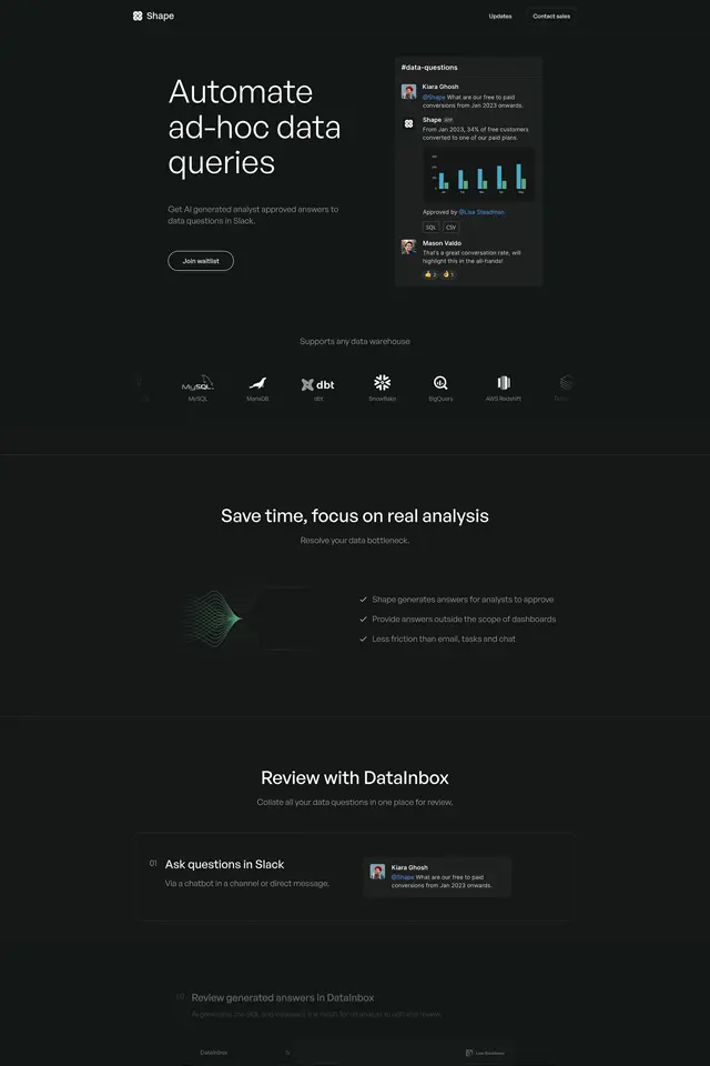 Shape landing page