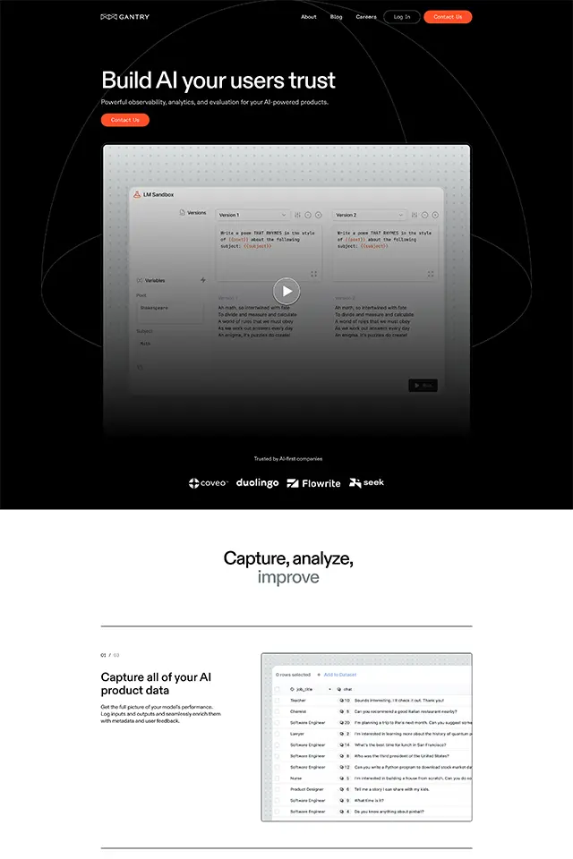 Gantry landing page