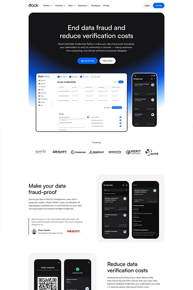 Dock landing page