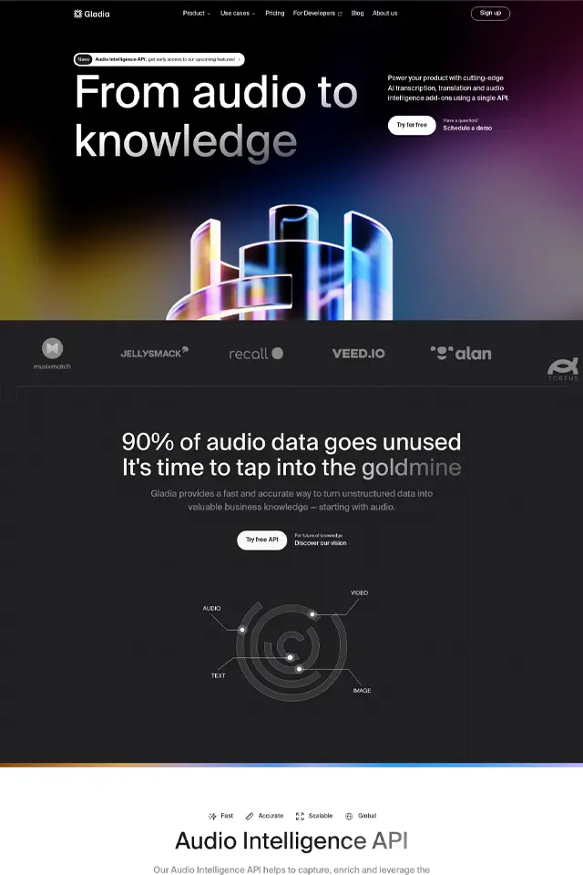 Gladia landing page