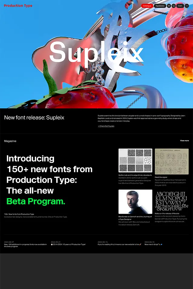 Production Type landing page