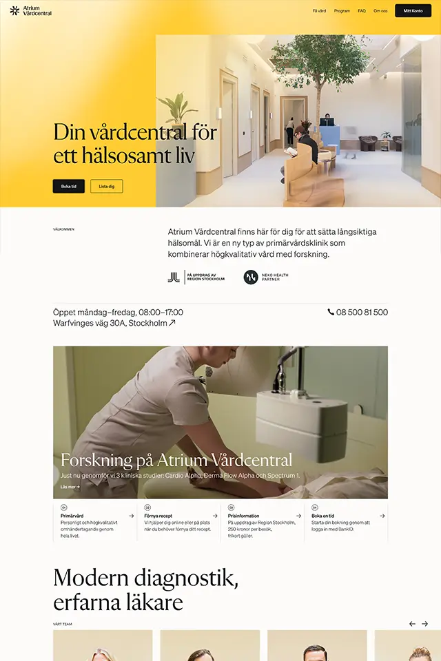 Atrium Vardcentral landing page