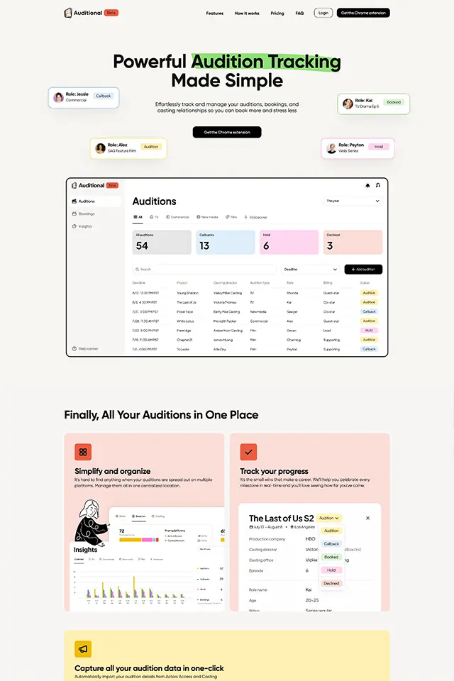 Auditional landing page