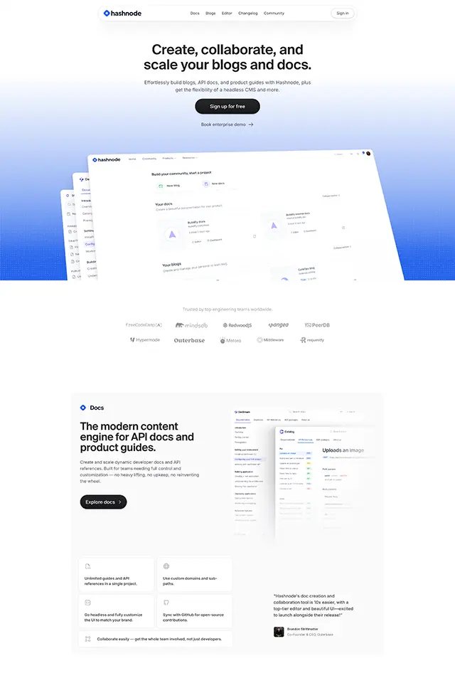 Hashnode landing page