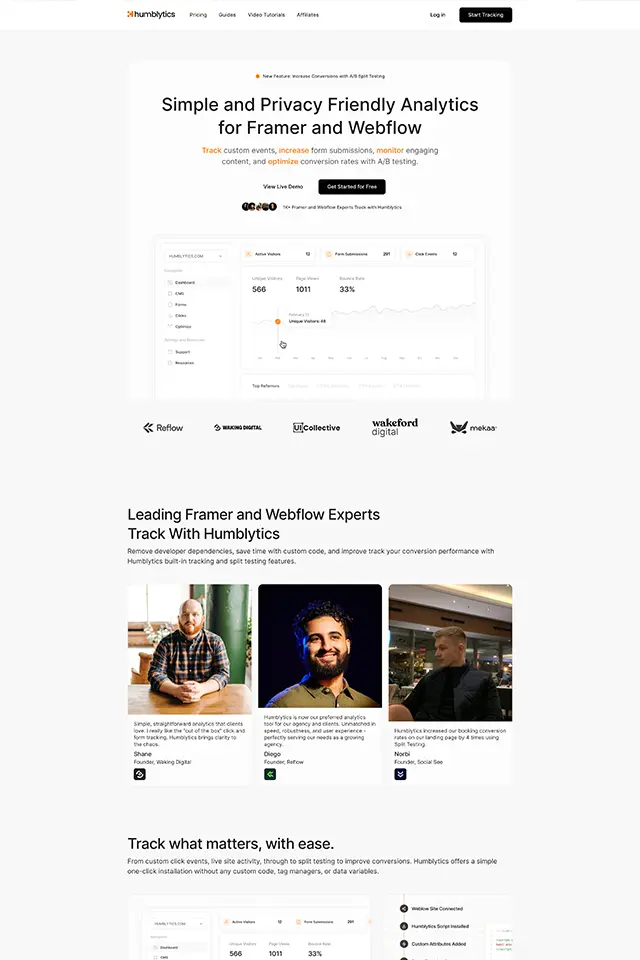 Humblytics landing page