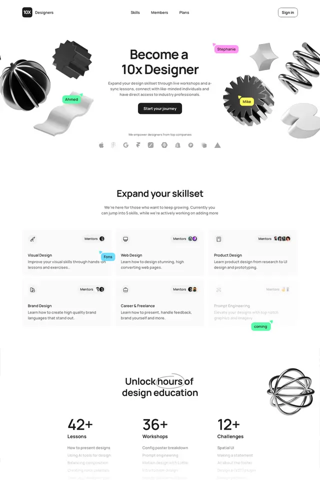 10X Designers landing page