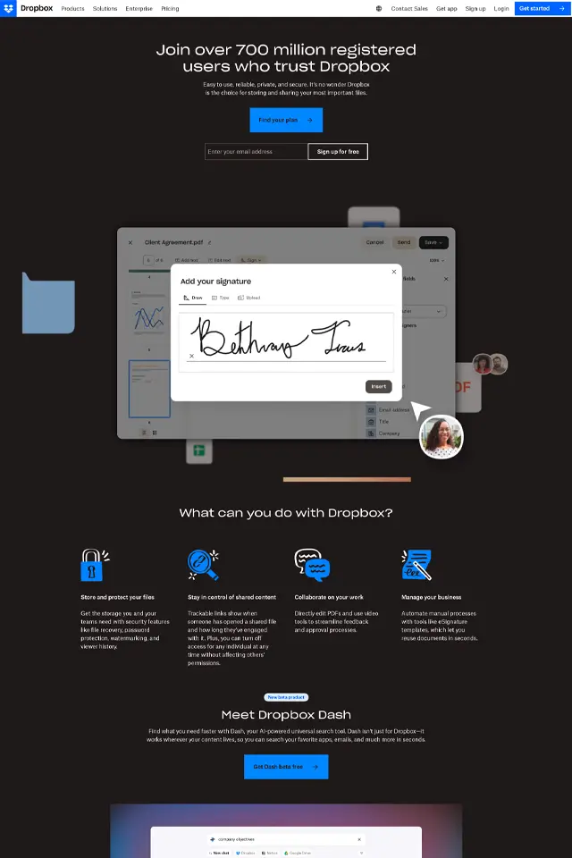 Dropbox landing page