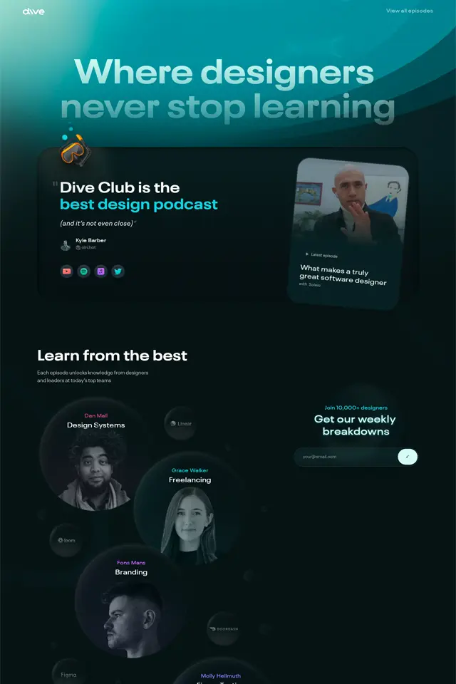 Dive landing page