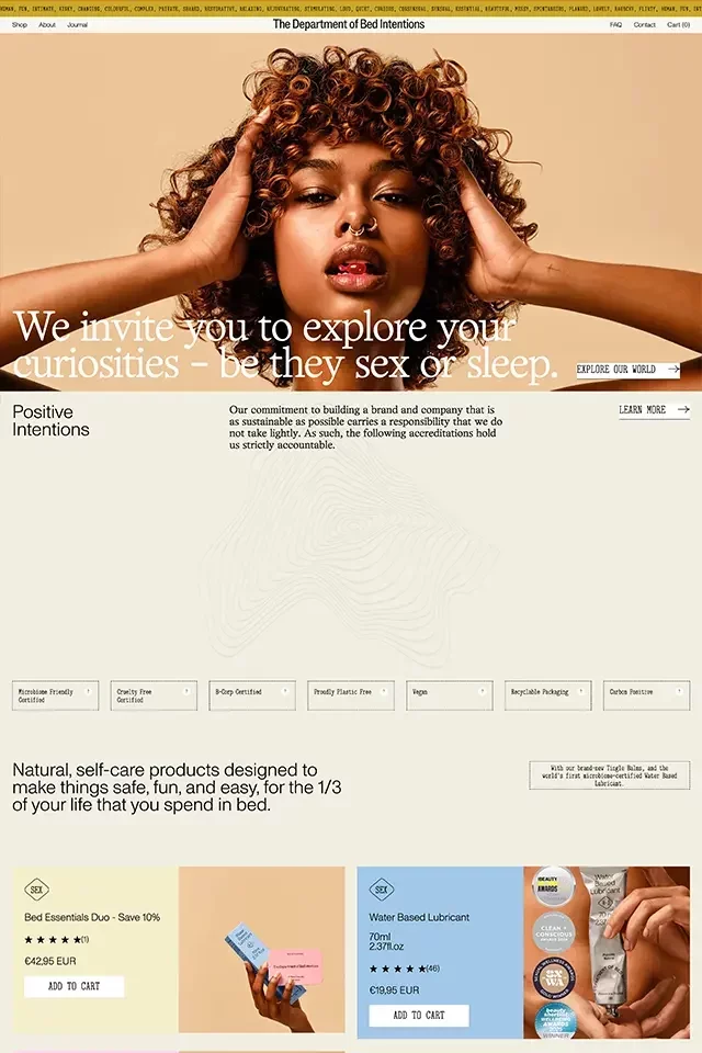 The Department of Bed Intentions landing page